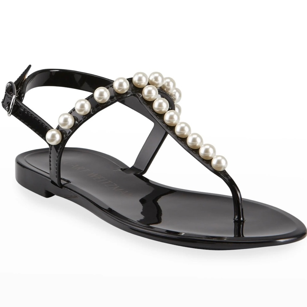 Stuart Weizmann Jelly Sandals with Pearls
